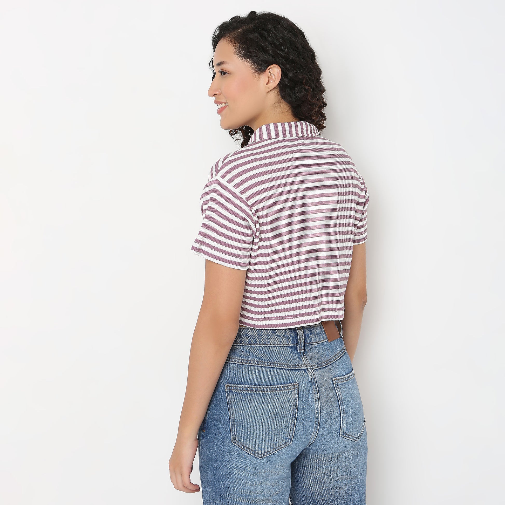 Striped Boxy Fit T-Shirt With Zipper