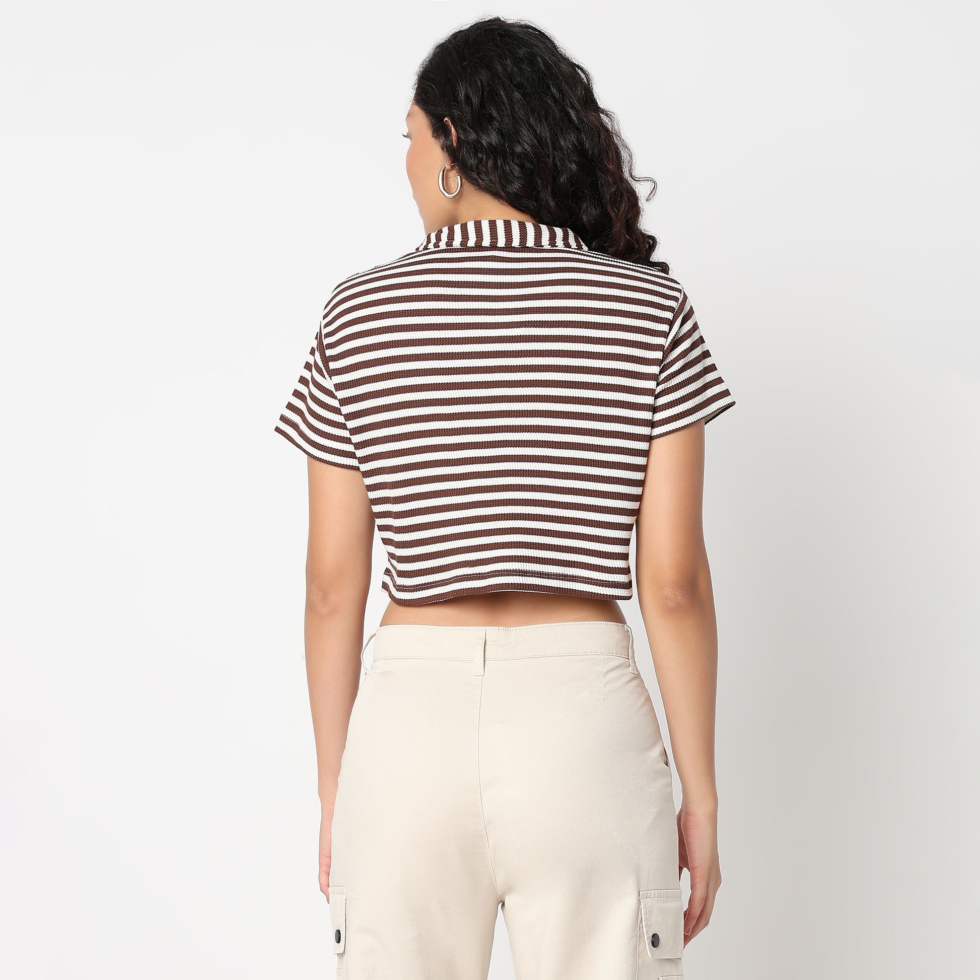 Striped Boxy Fit T-Shirt With Zipper