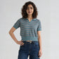 Cotton Striped Crop Polo Neck T-Shirt