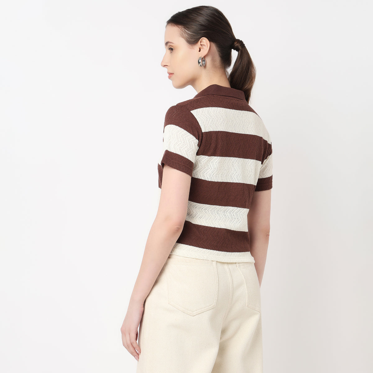 Striped Polo Crop Tee