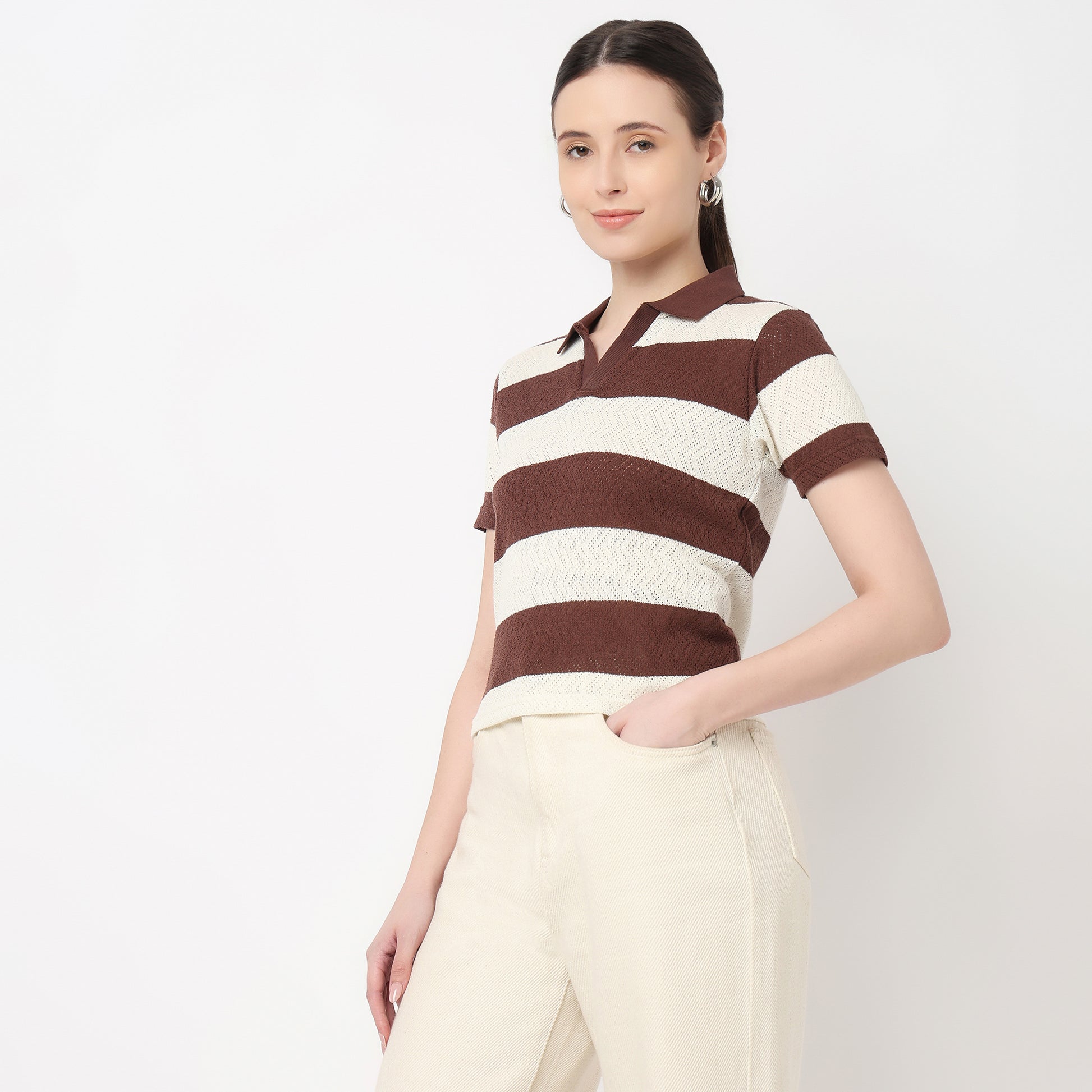 Striped Polo Crop Tee