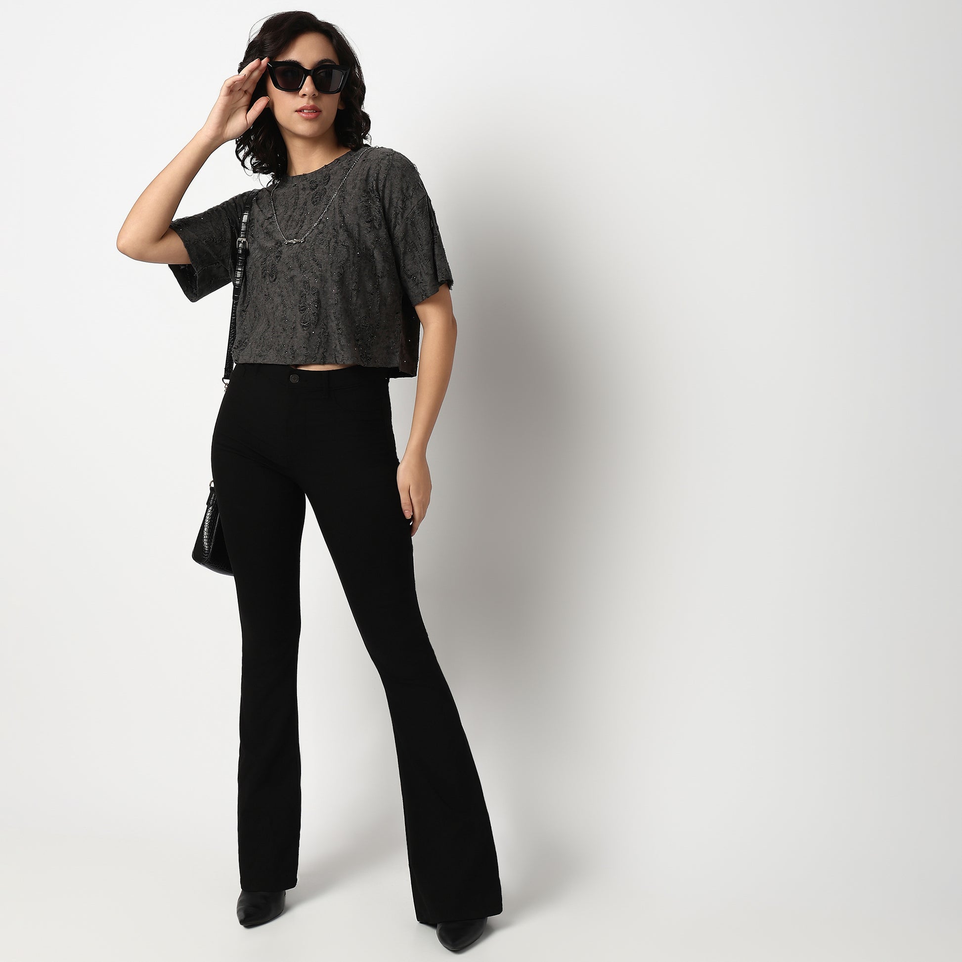 Buy Women Regular Fit Textured Short Sleeve T-Shirt  - Style Union