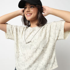 Buy Women Regular Fit Textured Short Sleeve T-Shirt  - Style Union