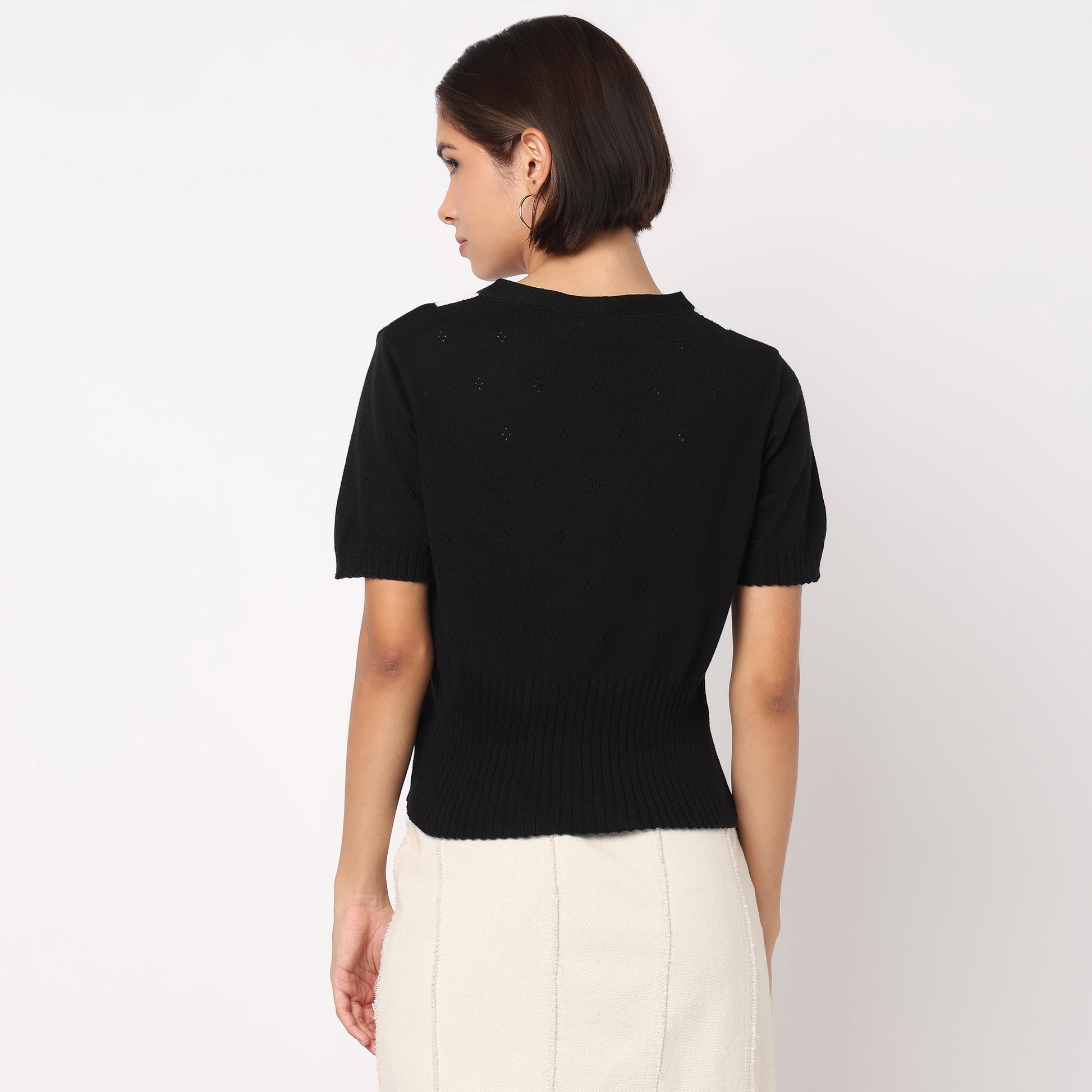 V-Neck Cotton Crop T-Shirt