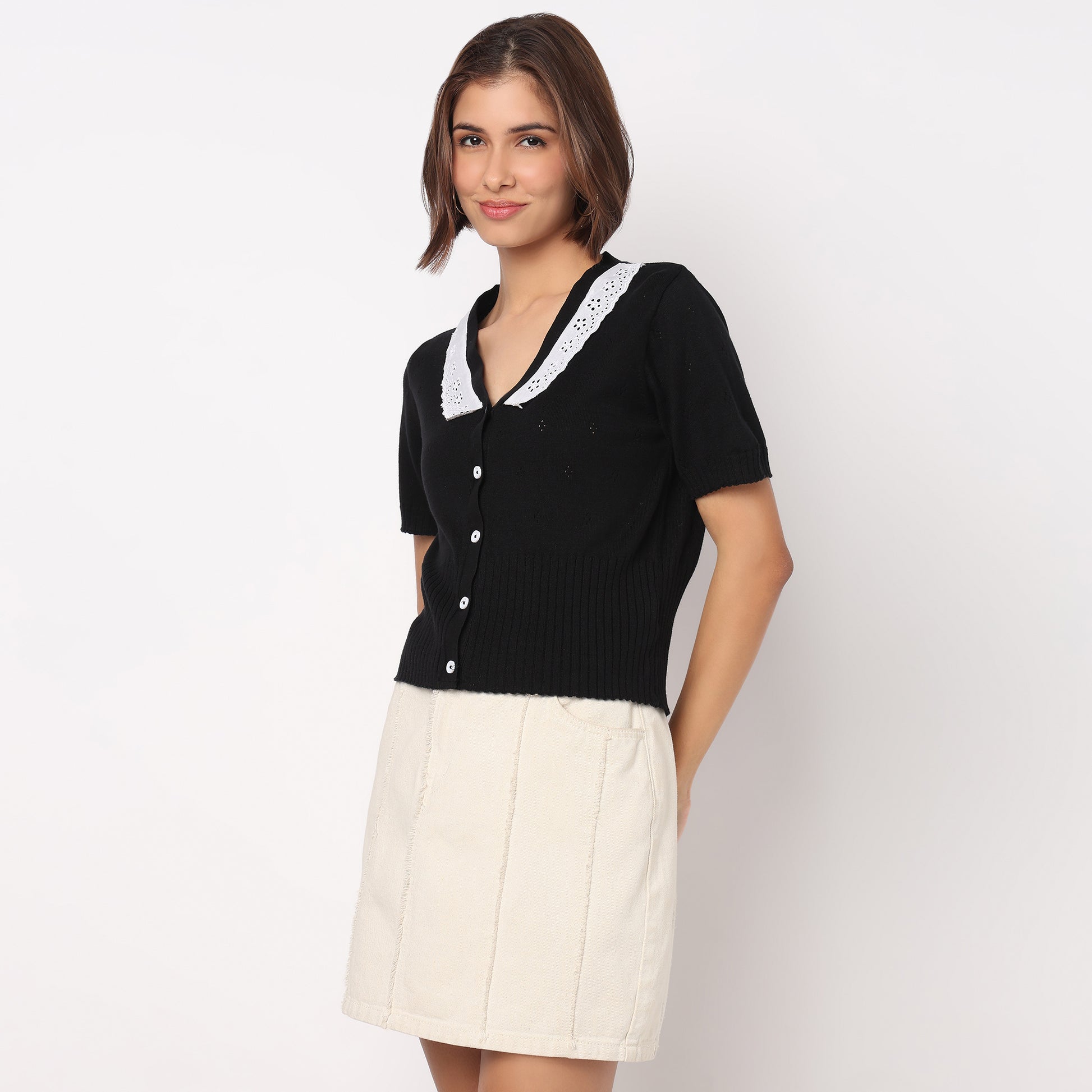 V-Neck Cotton Crop T-Shirt