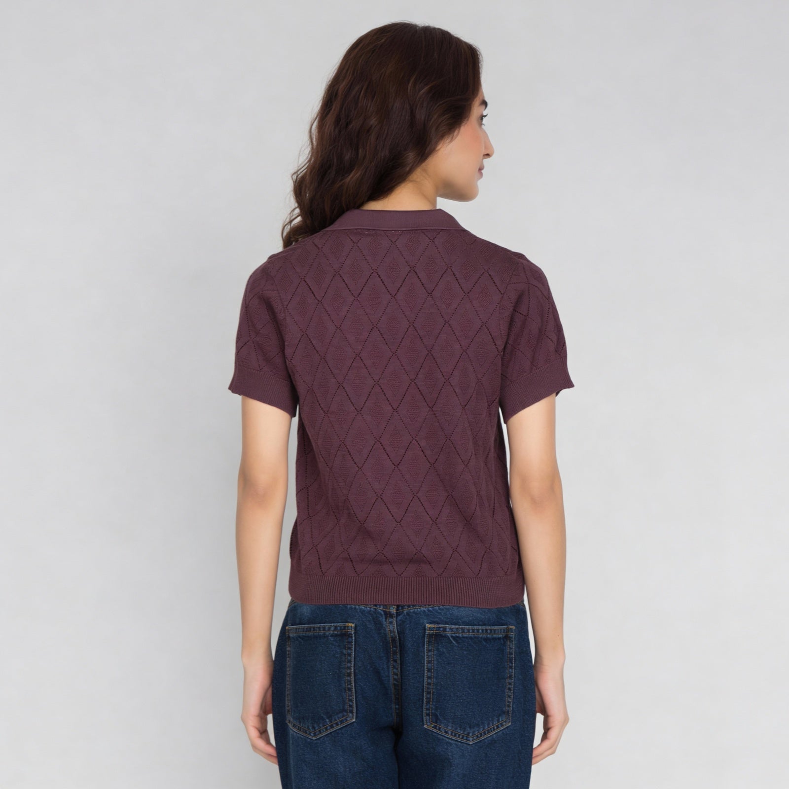 Cotton Knitted Crop Polo Neck T-Shirt
