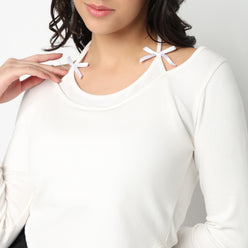 Halter Neck T-Shirt With Bow Detail On Neckline