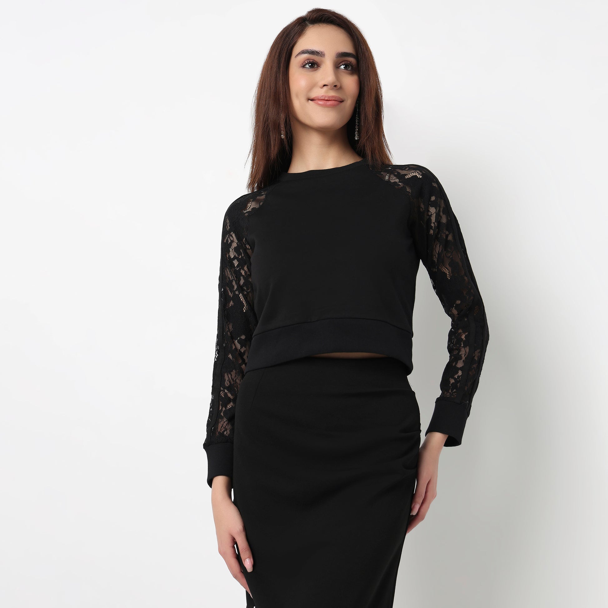 Cotton Lace Sleeve T-Shirt