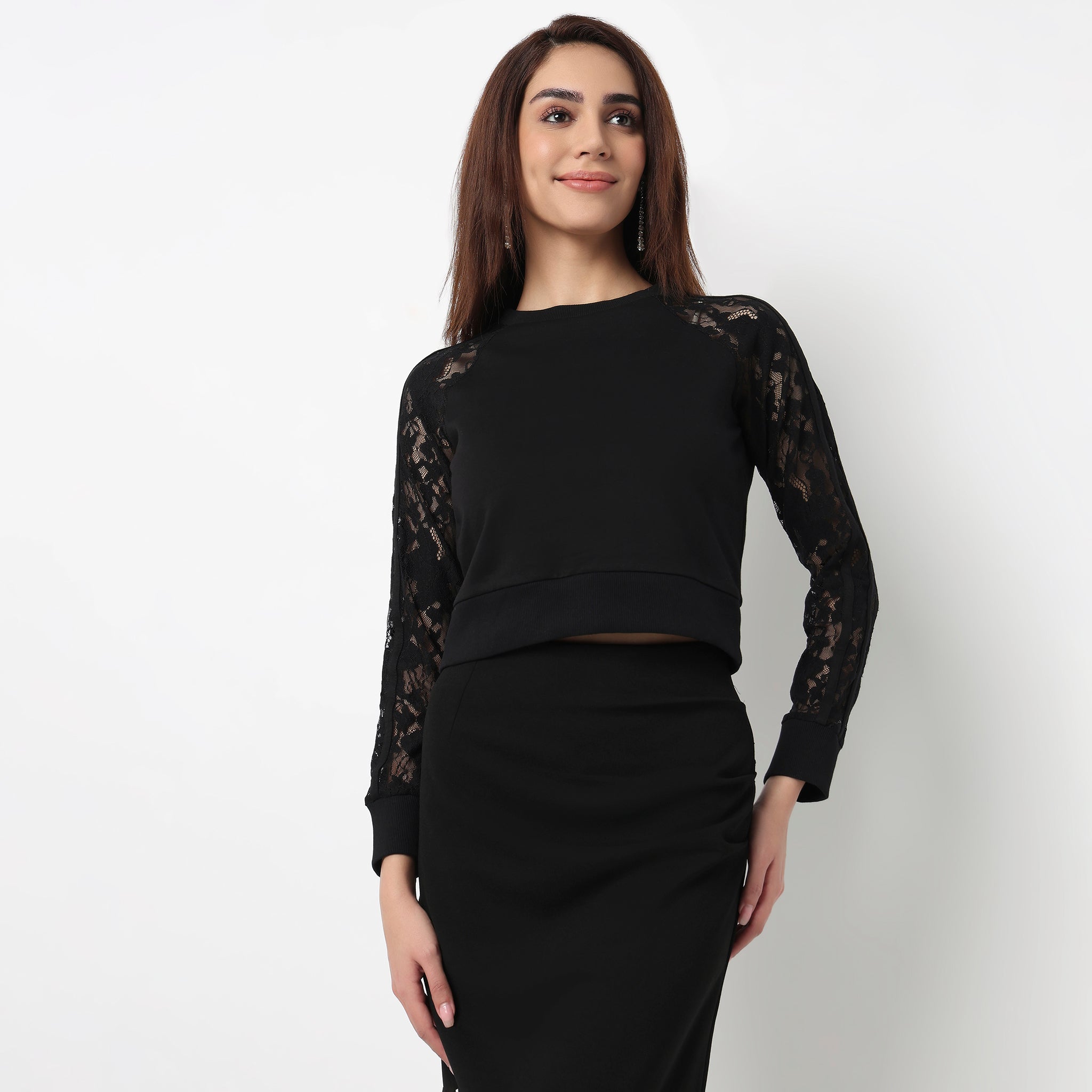 Cotton Lace Sleeve T-Shirt