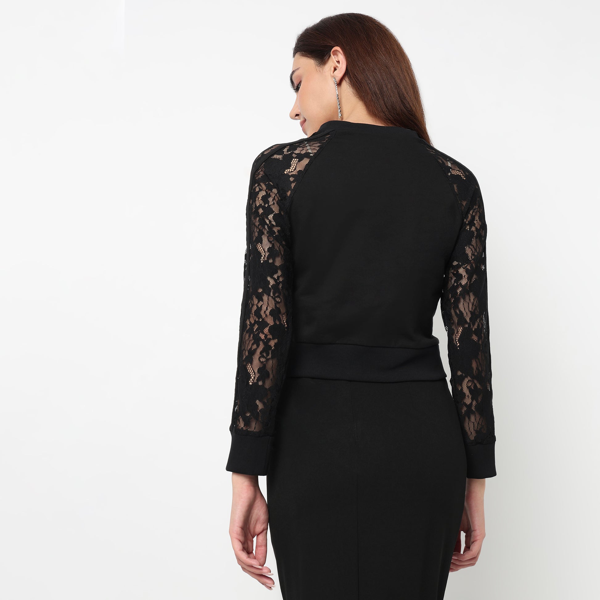 Cotton Lace Sleeve T-Shirt