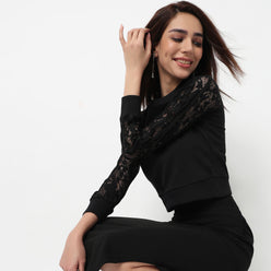 Cotton Lace Sleeve T-Shirt