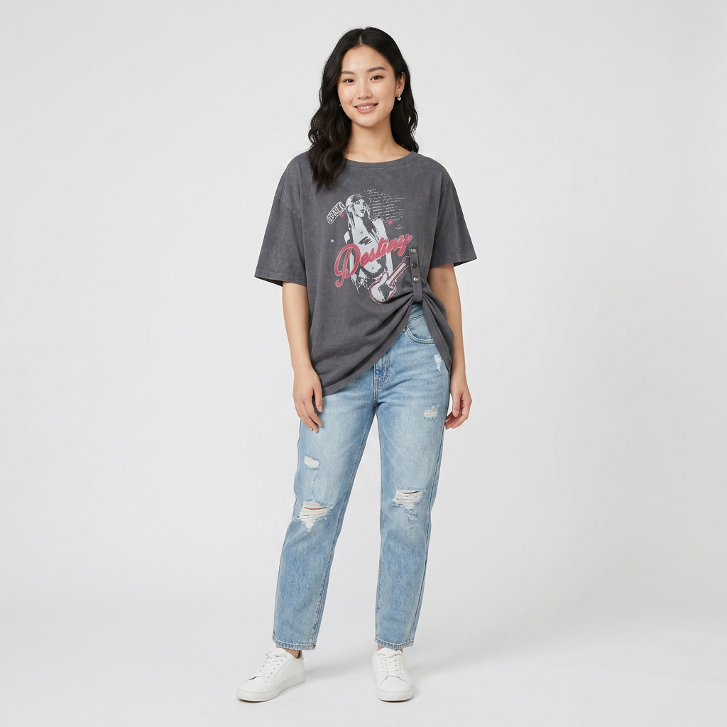 Cotton Graphic Longline Oversize T-Shirt