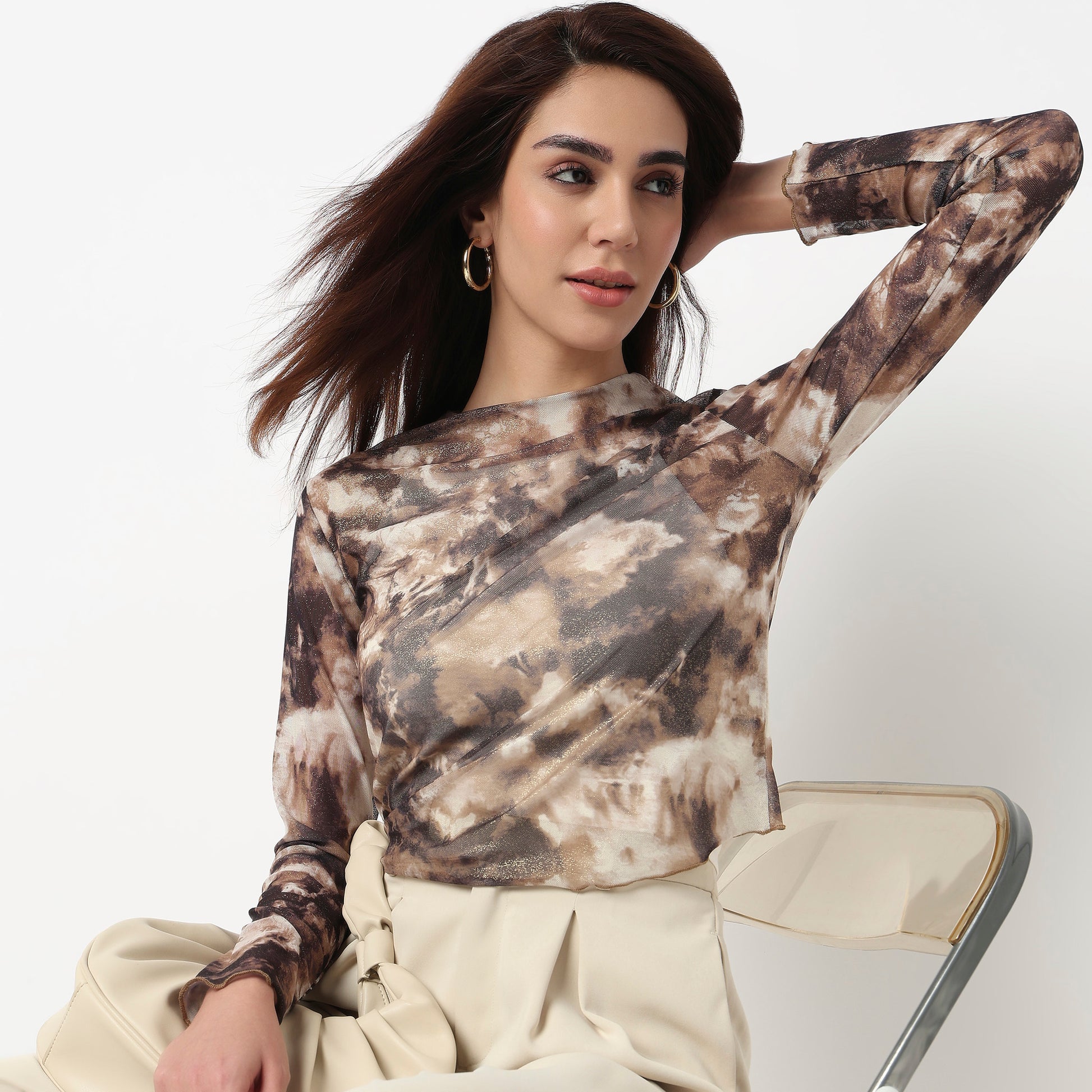 High Neck Cropped Embellished T-Shirt