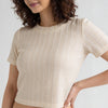 Knitted Solid Slim Fit Crop T-Shirt