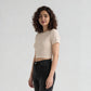 Knitted Solid Slim Fit Crop T-Shirt