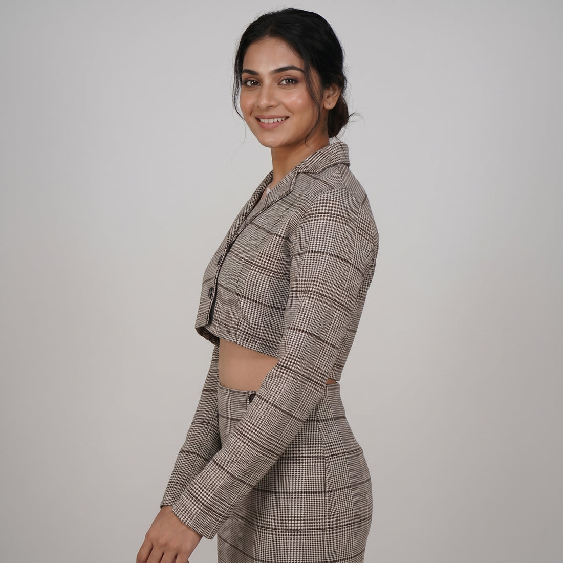 Checkered Lapel Collar Jacket