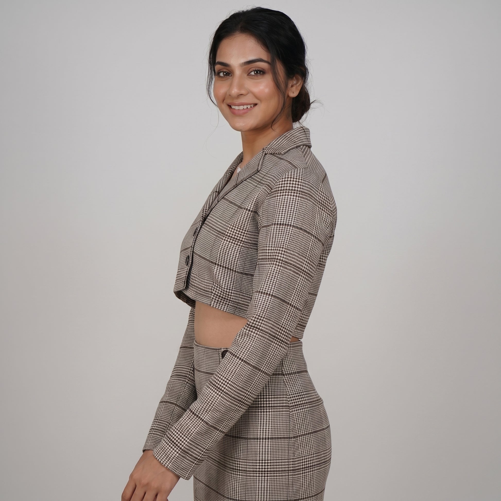 Checkered Lapel Collar Jacket