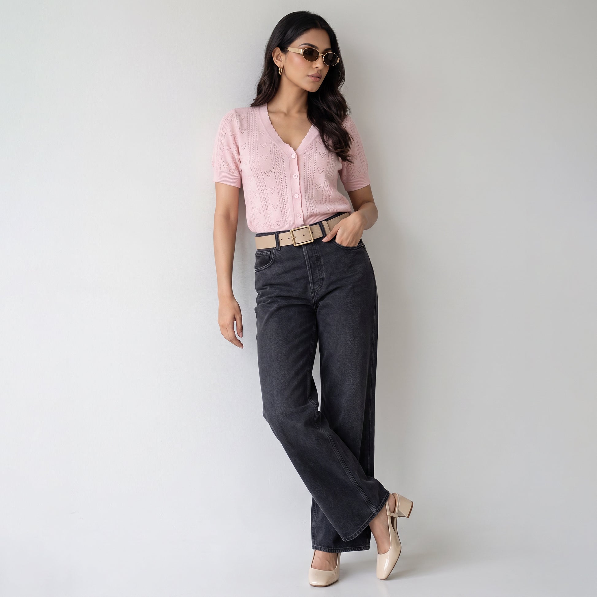Cotton V-Neck Cropped T-Shirt