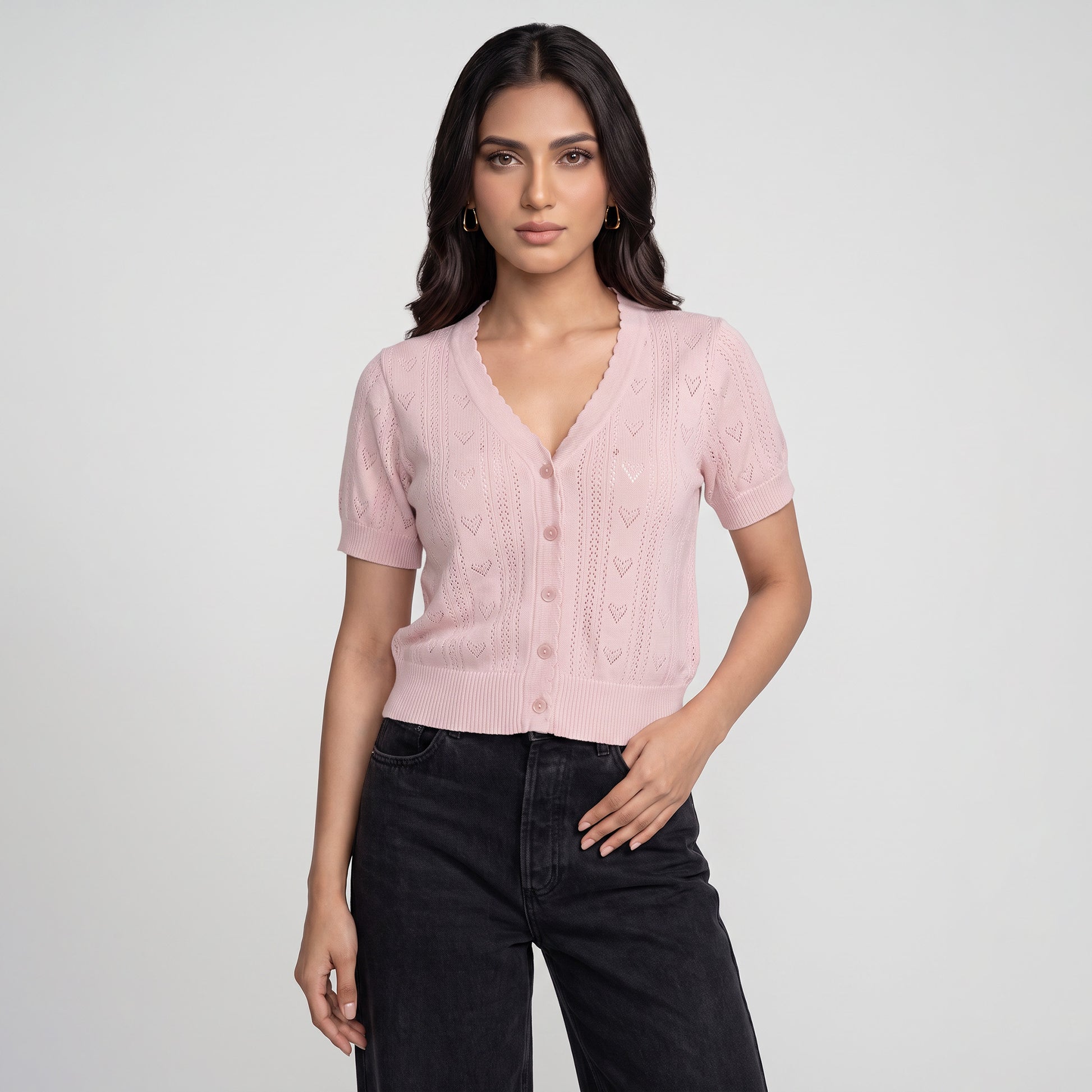 Cotton V-Neck Cropped T-Shirt