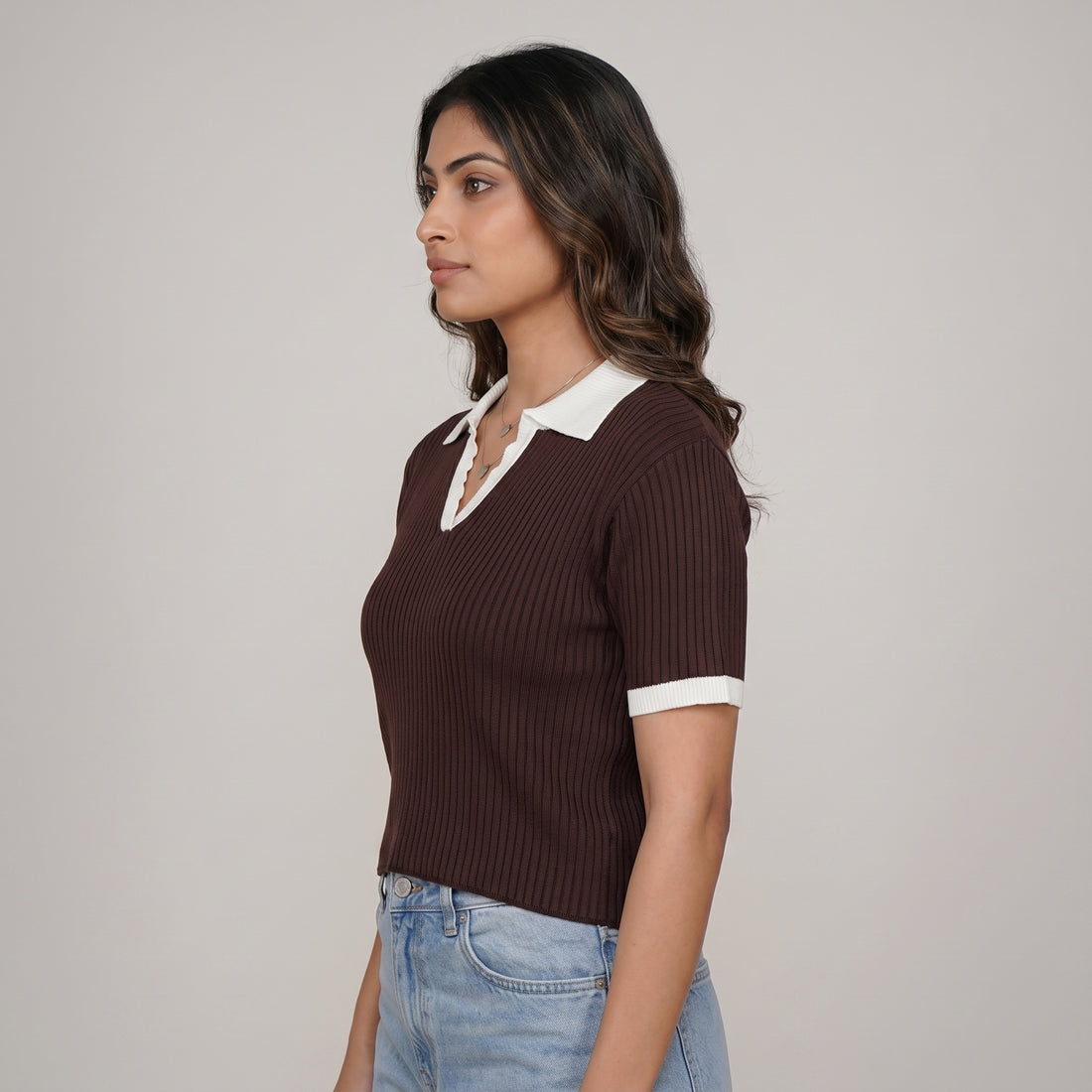 Knitted Solid Crop T-Shirt