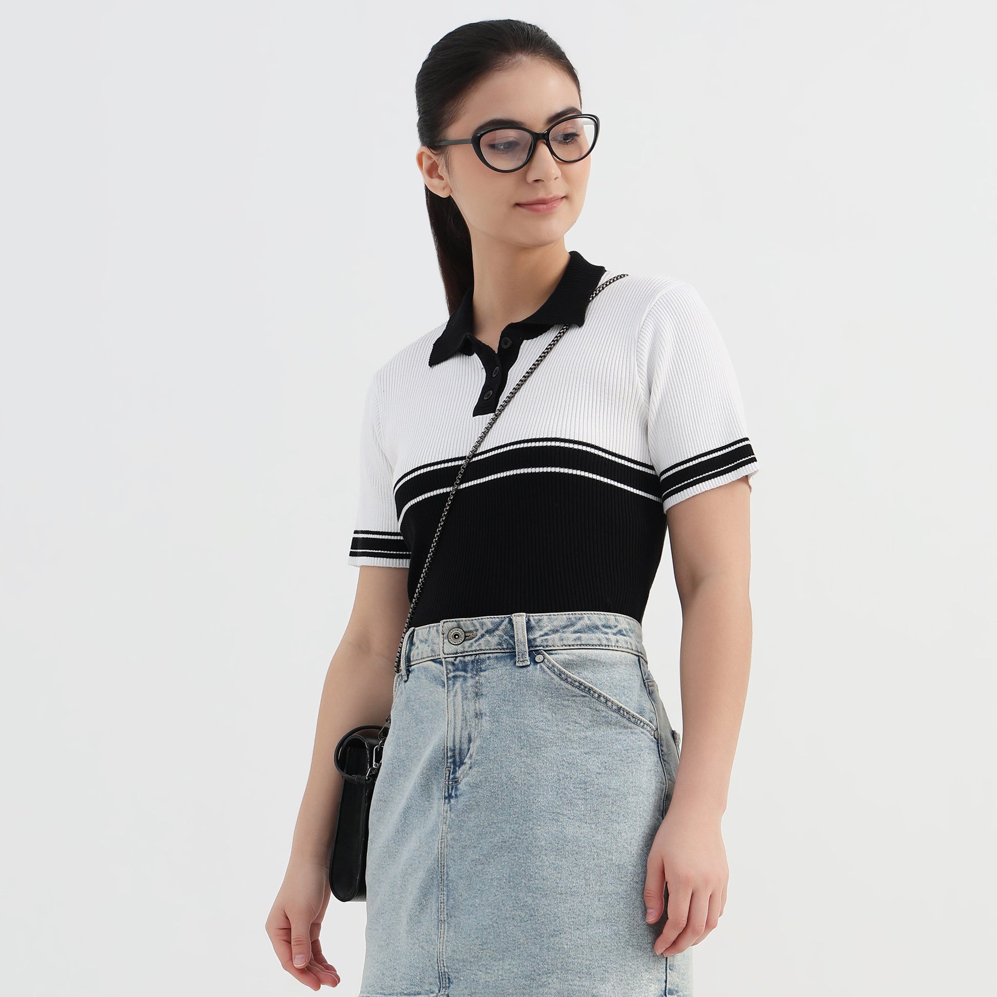 Cotton Striped Crop T-Shirt