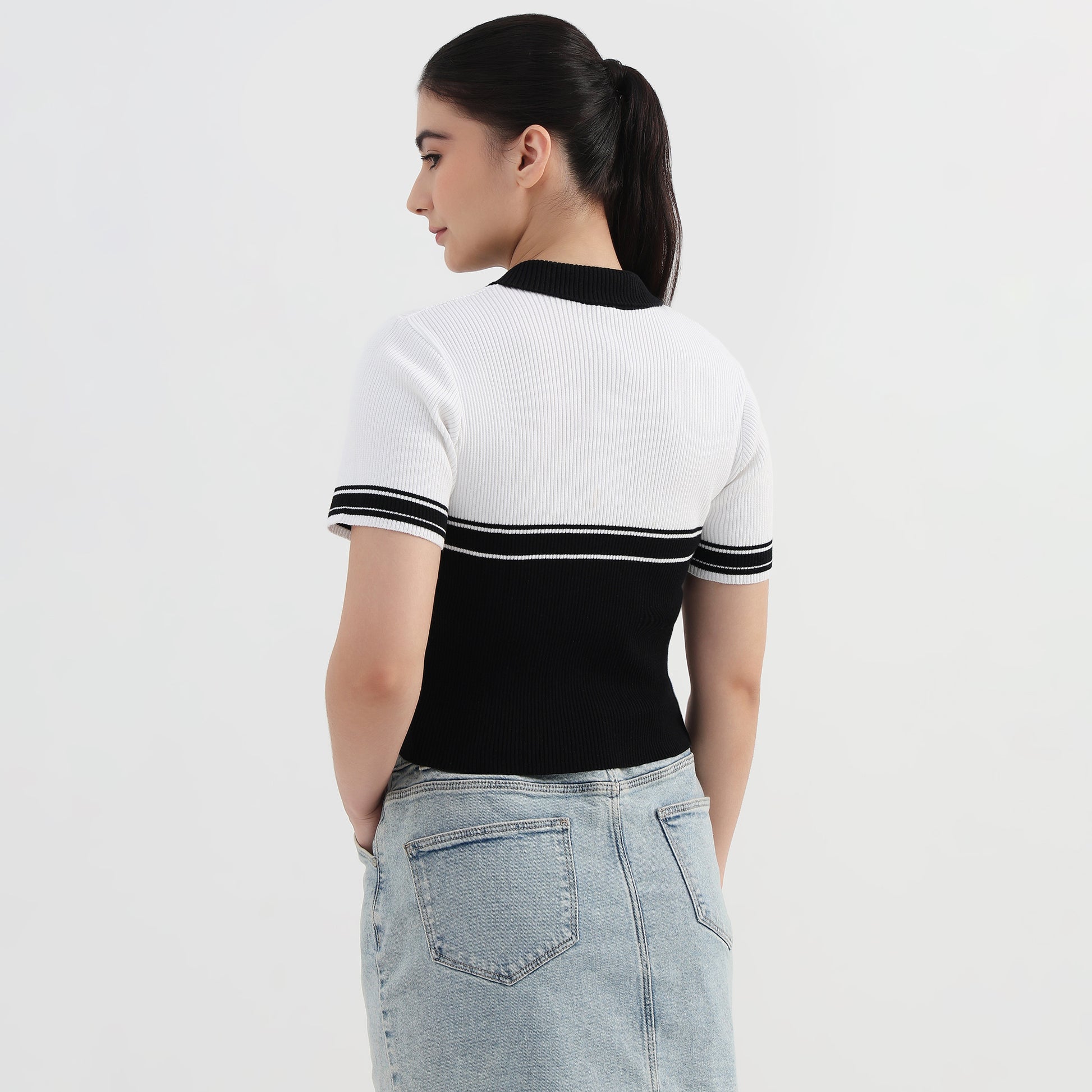 Cotton Striped Crop T-Shirt