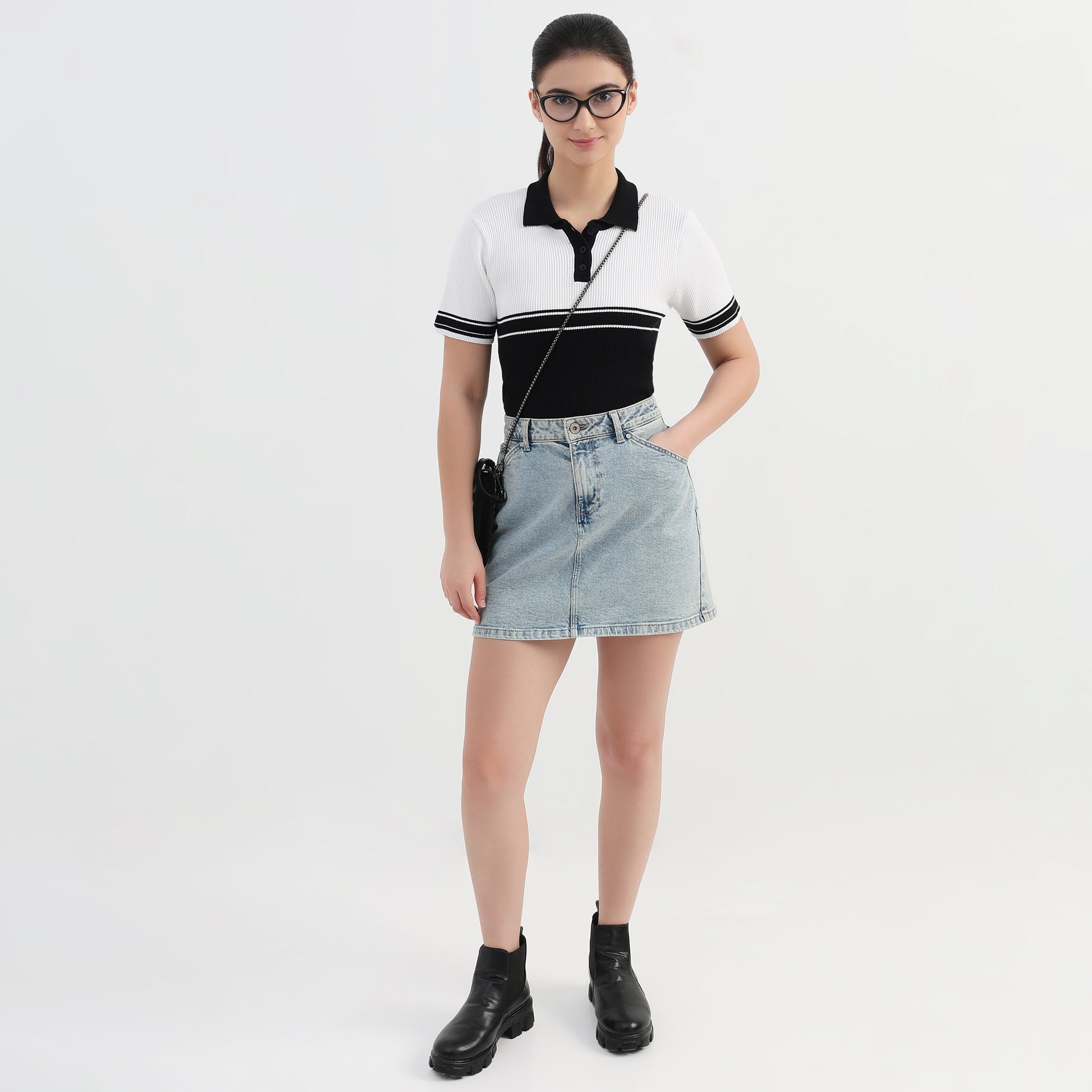 Cotton Striped Crop T-Shirt