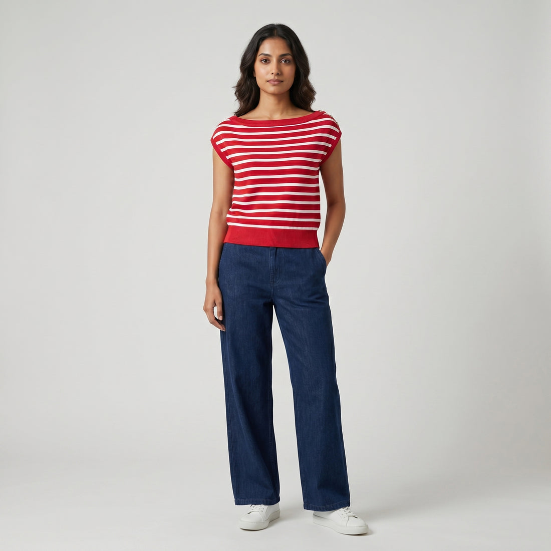 Striped Boat Neck Cropped T-Shirt