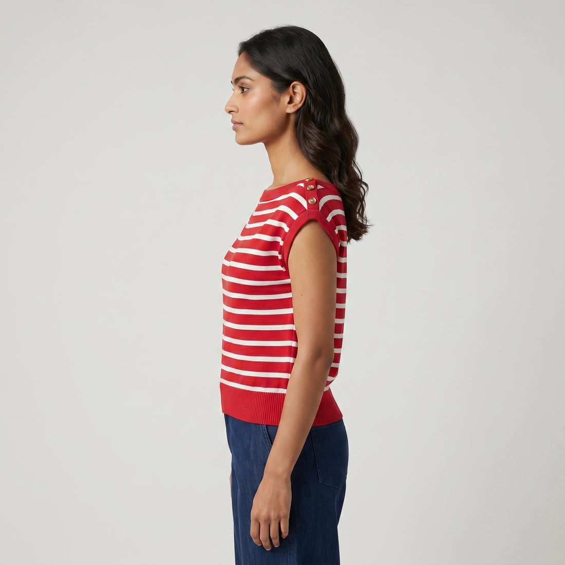 Striped Boat Neck Cropped T-Shirt