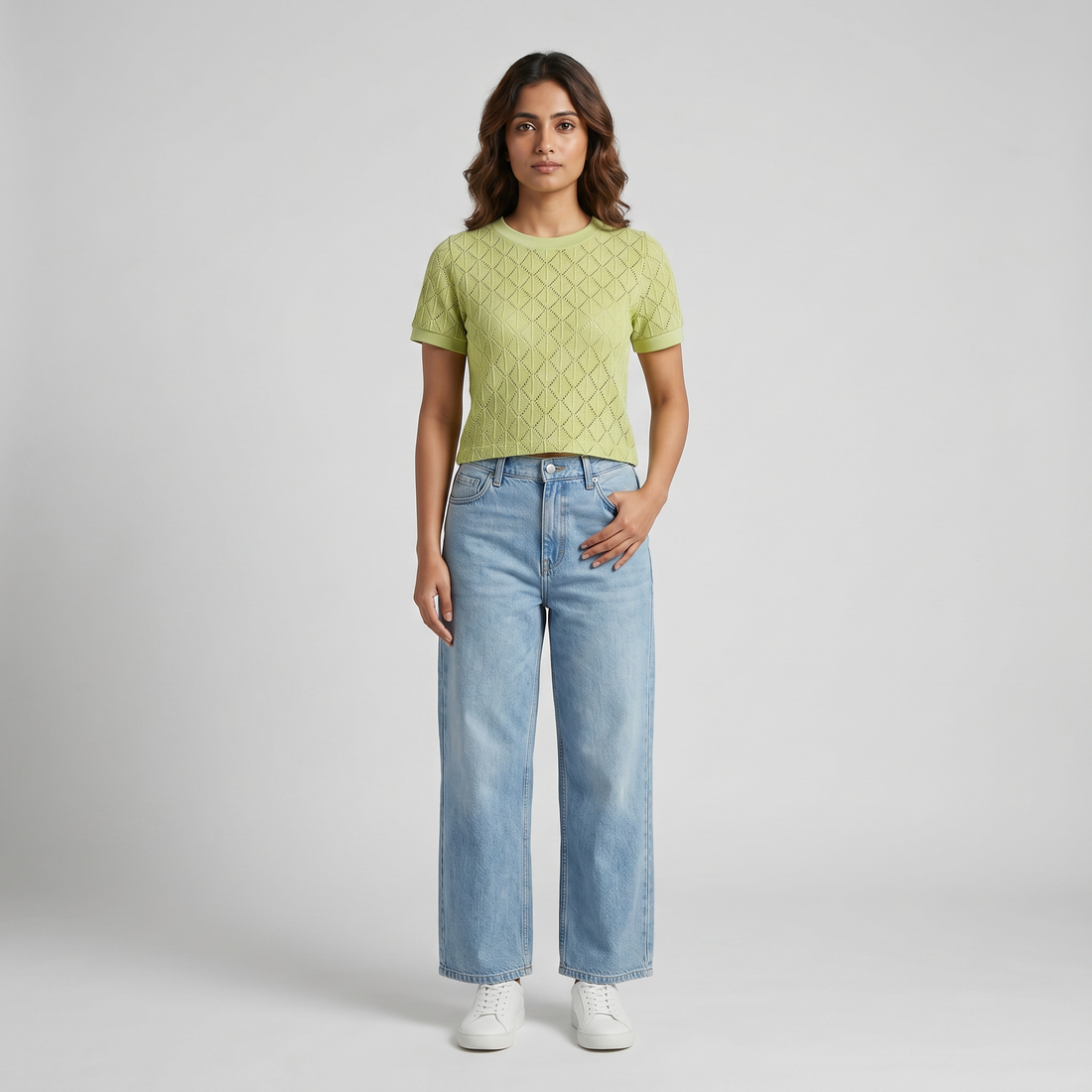 Knitted Solid Crop T-Shirt