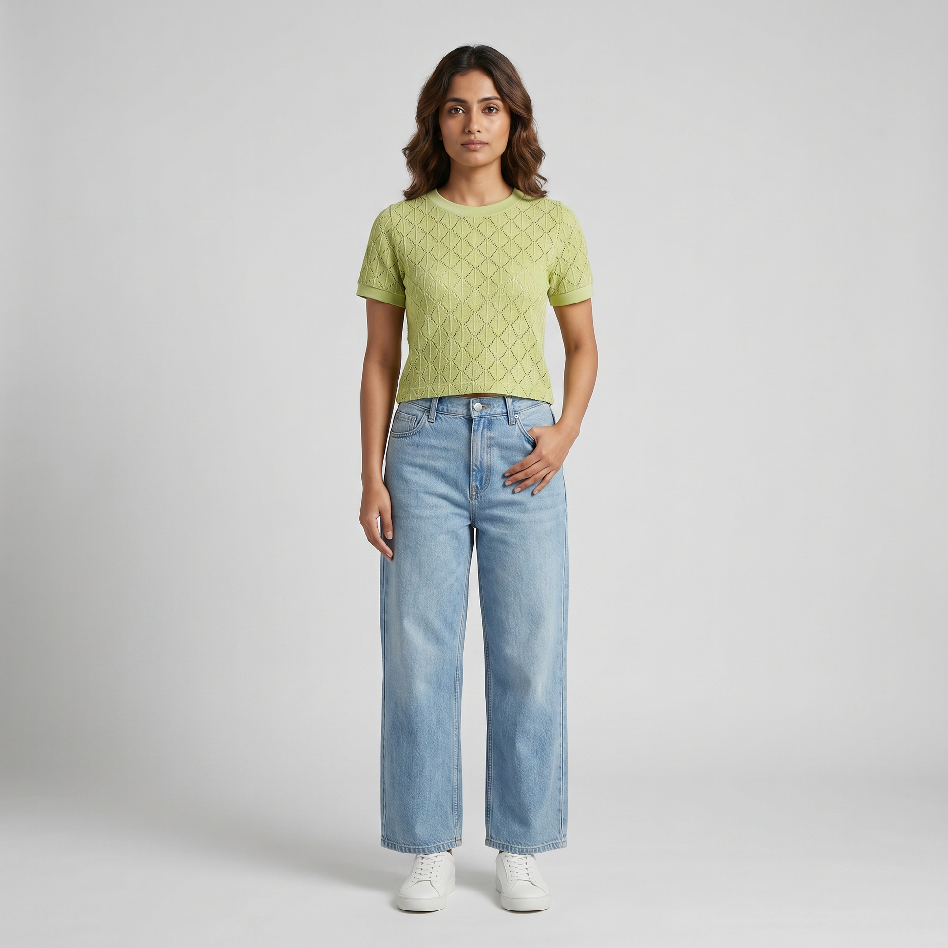 Knitted Solid Crop T-Shirt
