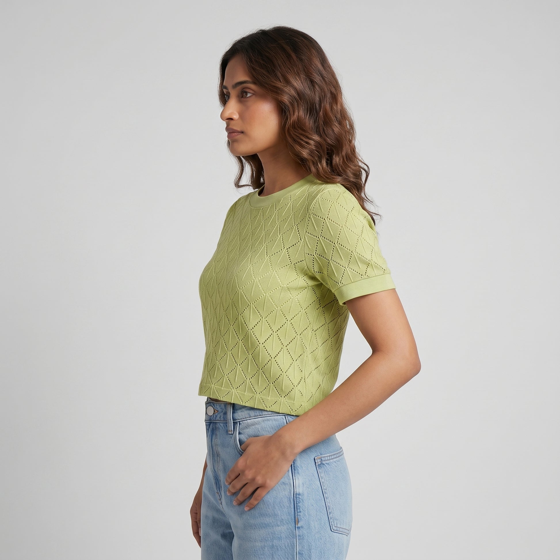 Knitted Solid Crop T-Shirt