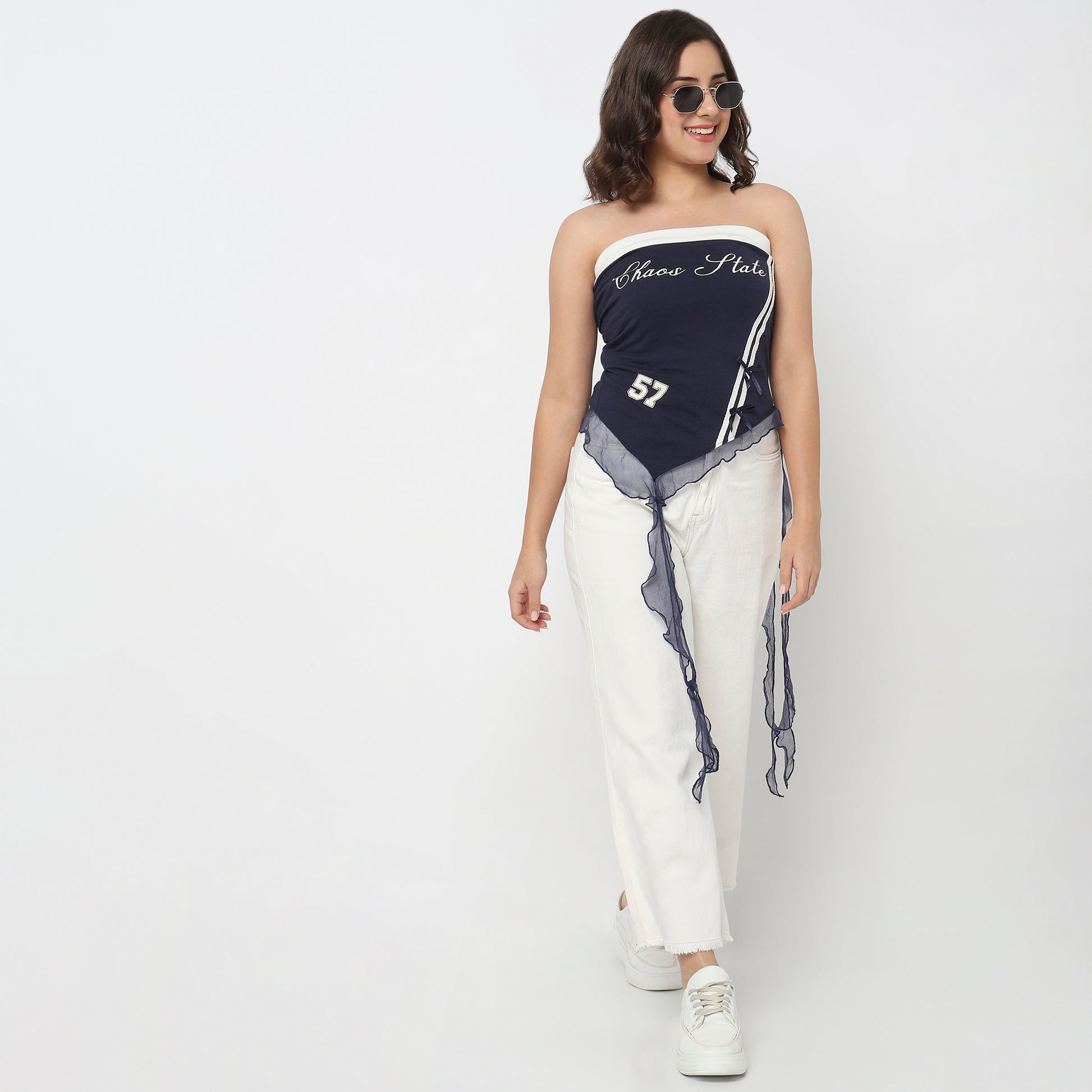 Cotton Printed Off Shoulder Crop Top