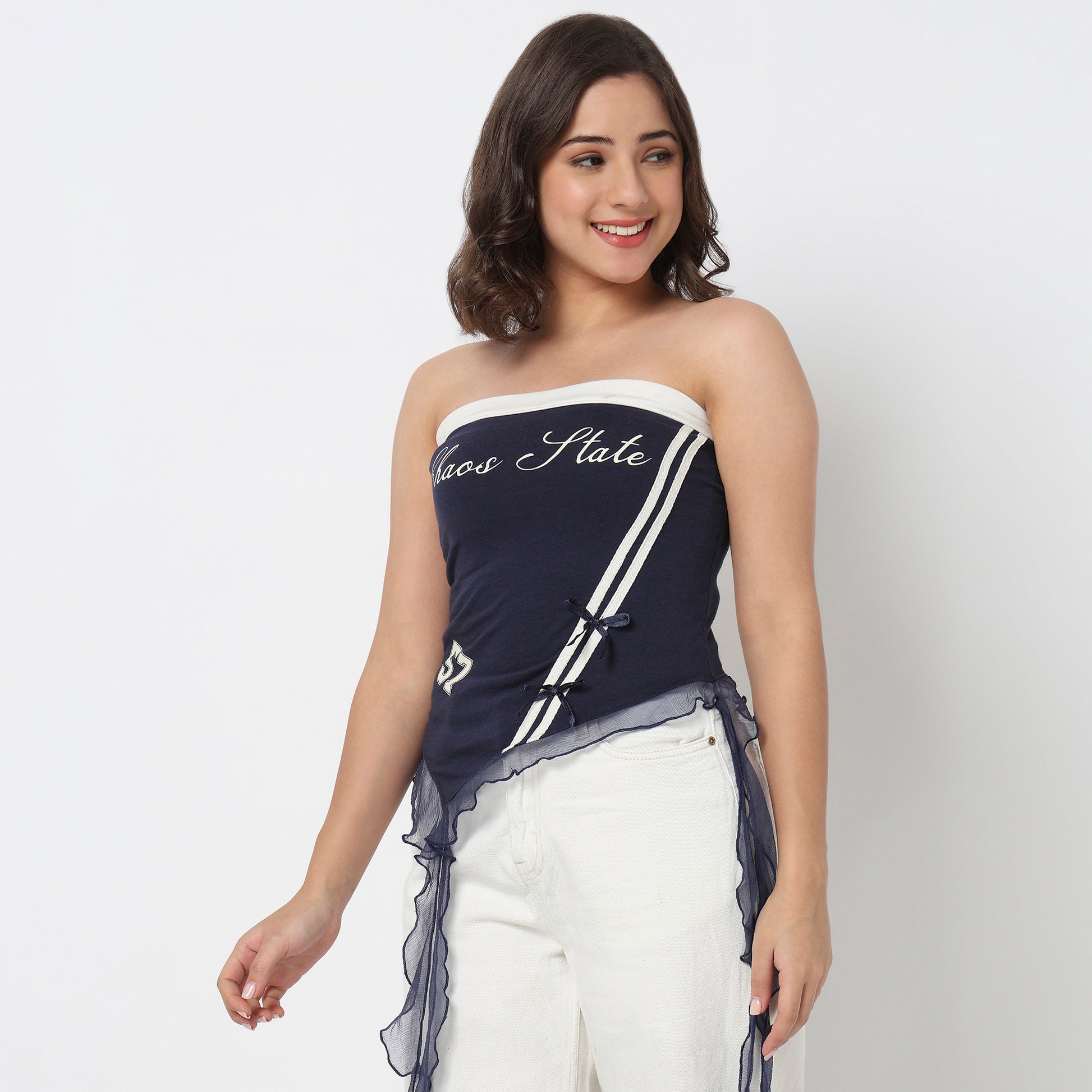 Cotton Printed Off Shoulder Crop Top