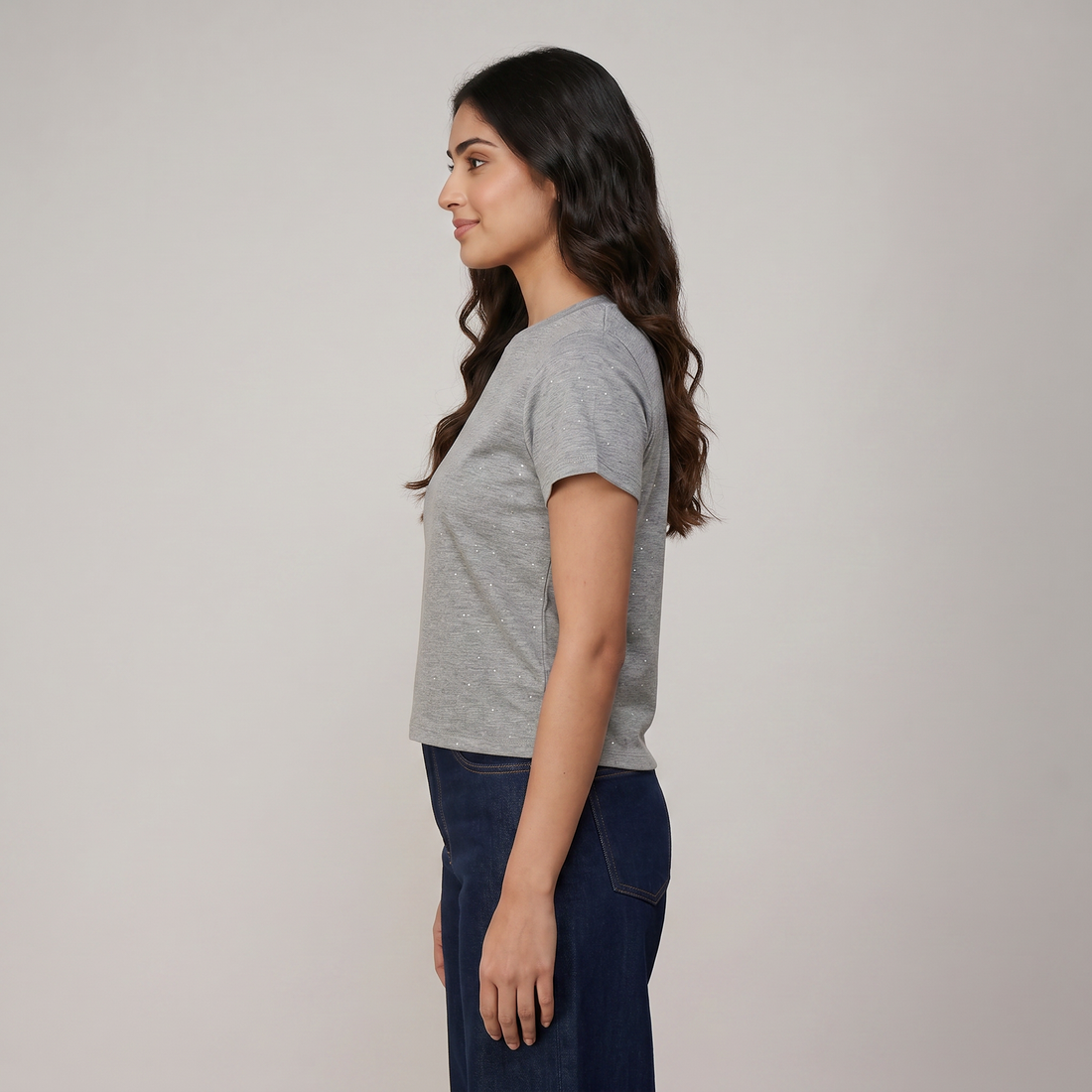 Embellished Slim Fit Crop T-Shirt