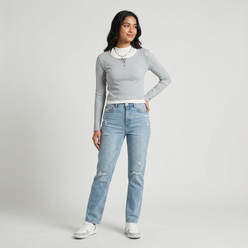 Solid Essential Tee with Tie Up at Neck