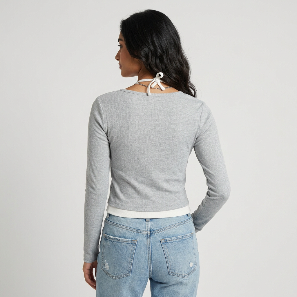 Solid Essential Tee with Tie Up at Neck