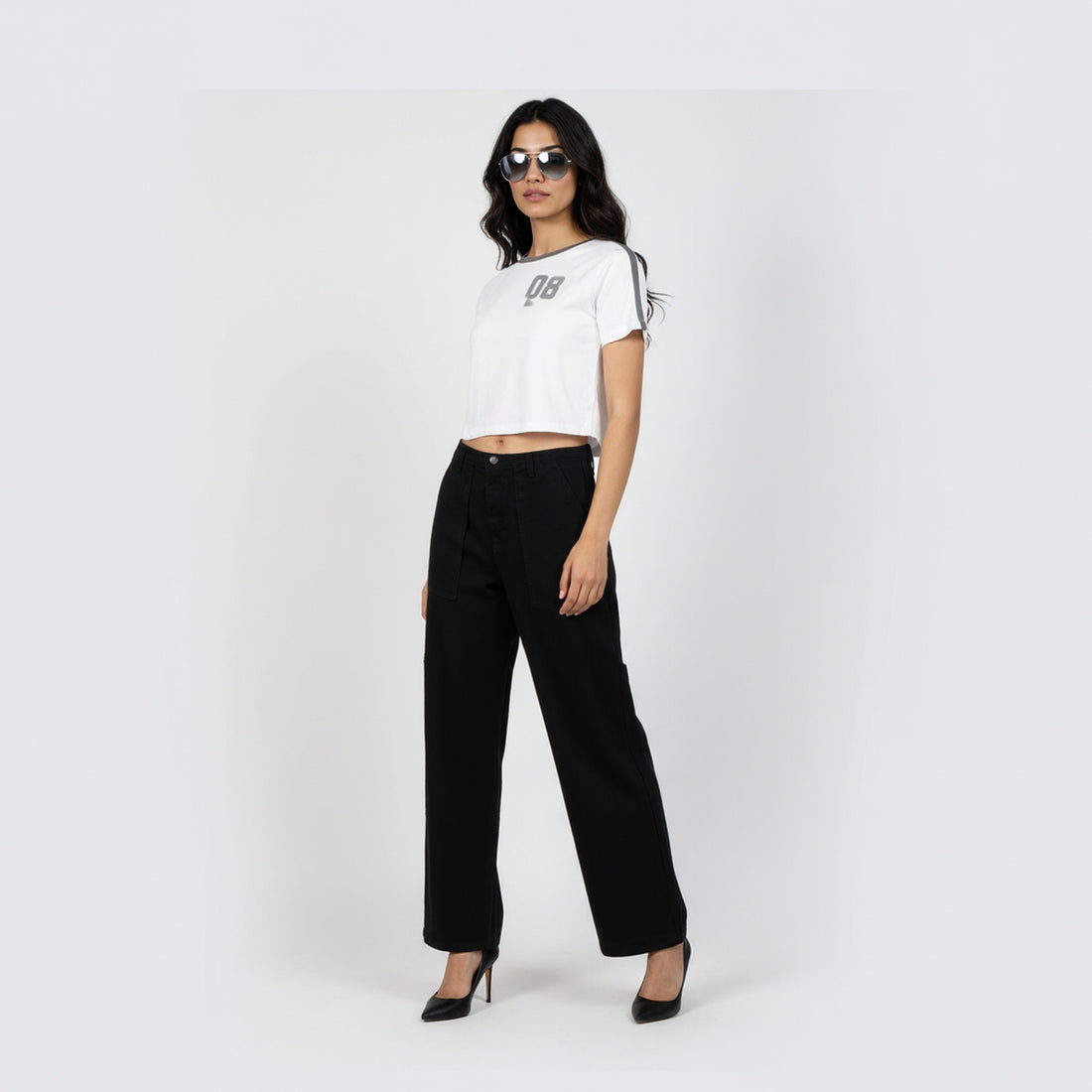 Slim Fit Cotton Garphic Crop T-Shirt