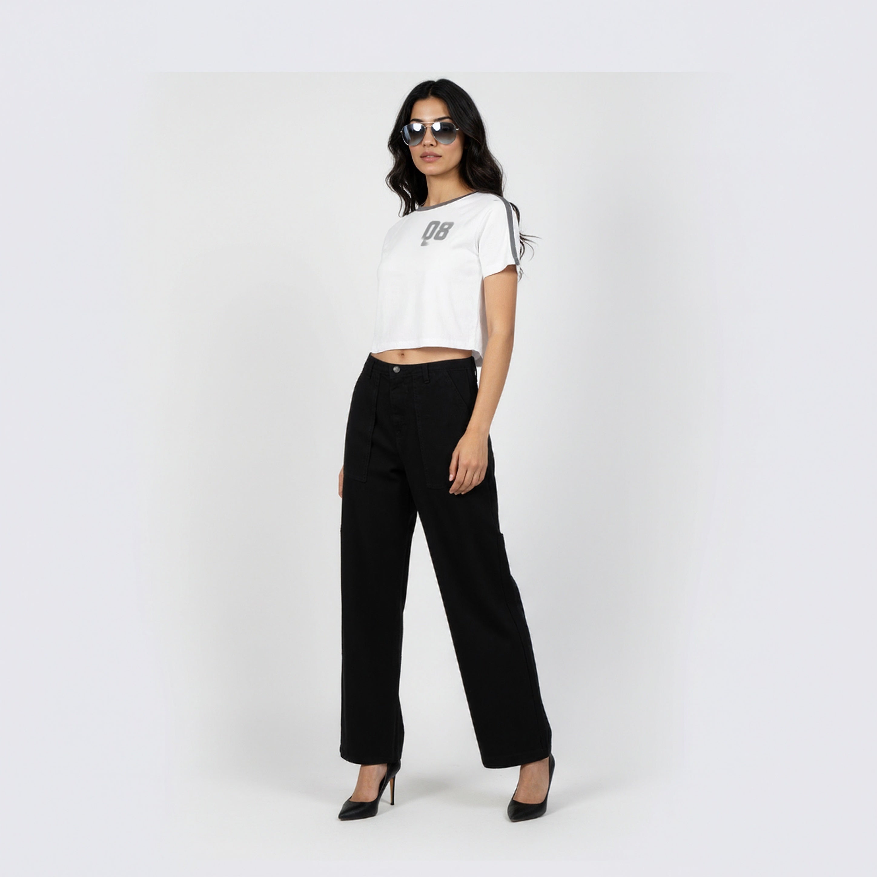 Slim Fit Cotton Garphic Crop T-Shirt