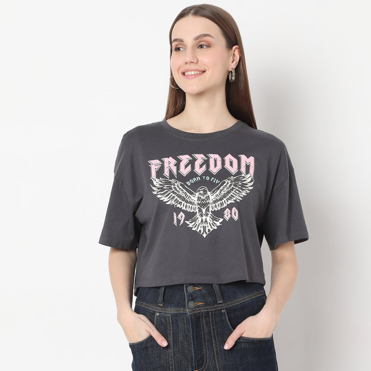 Boxy Fit Graphic Freedom Crop T-Shirt