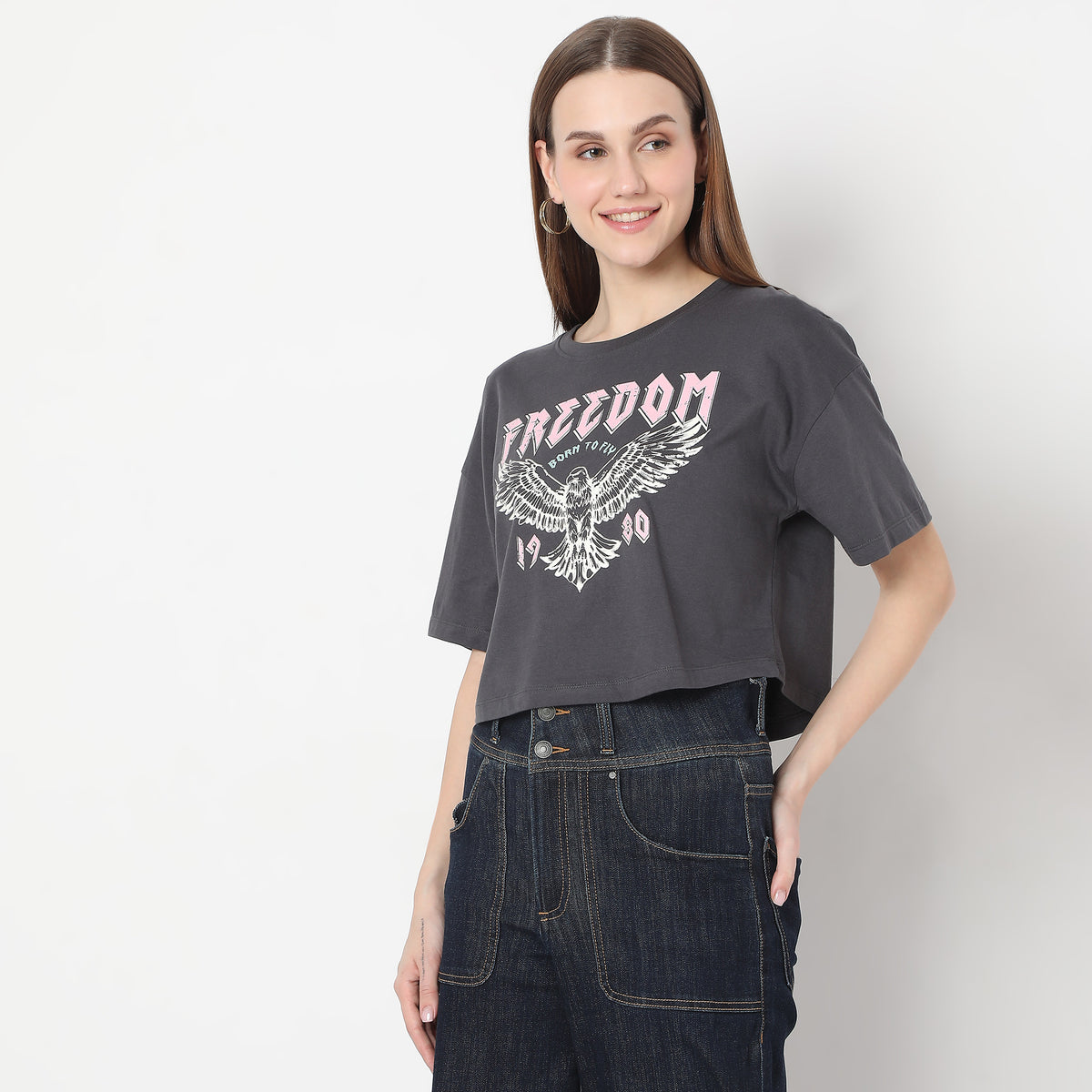 Boxy Fit Graphic Freedom Crop T-Shirt