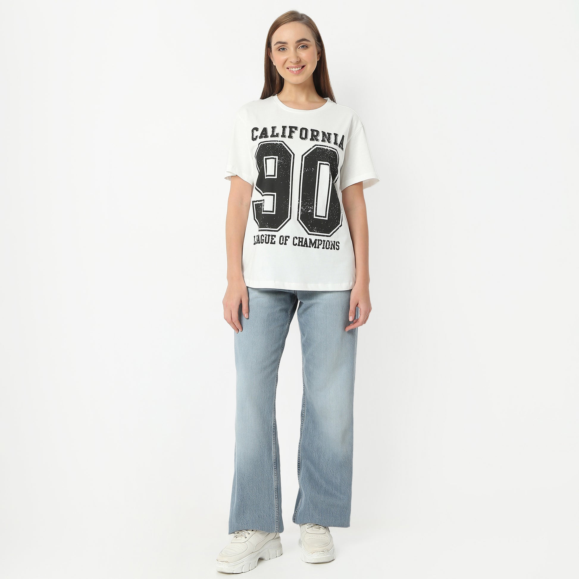 Oversize Printed Round Neck Regular Length T-Shirt