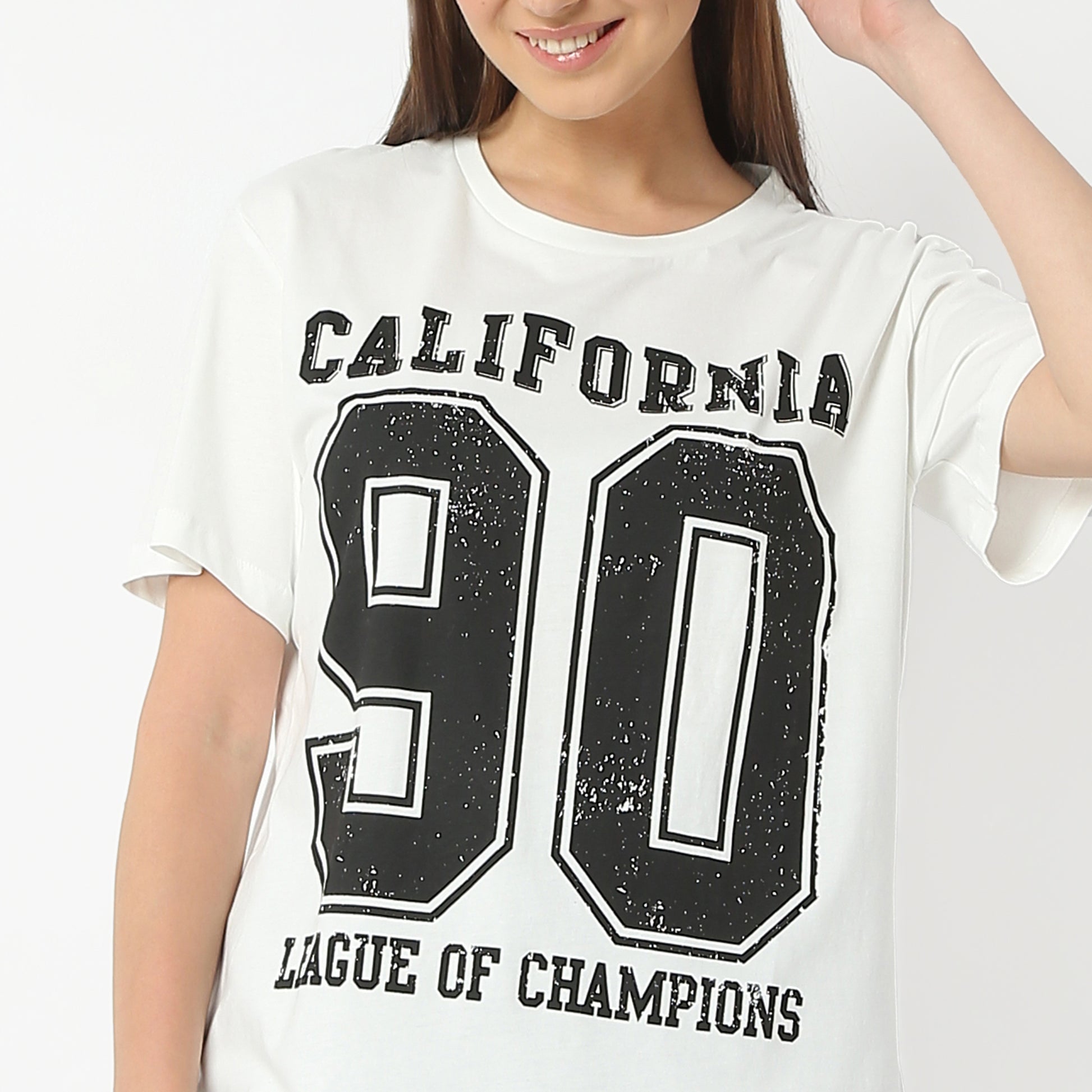Oversize Printed Round Neck Regular Length T-Shirt