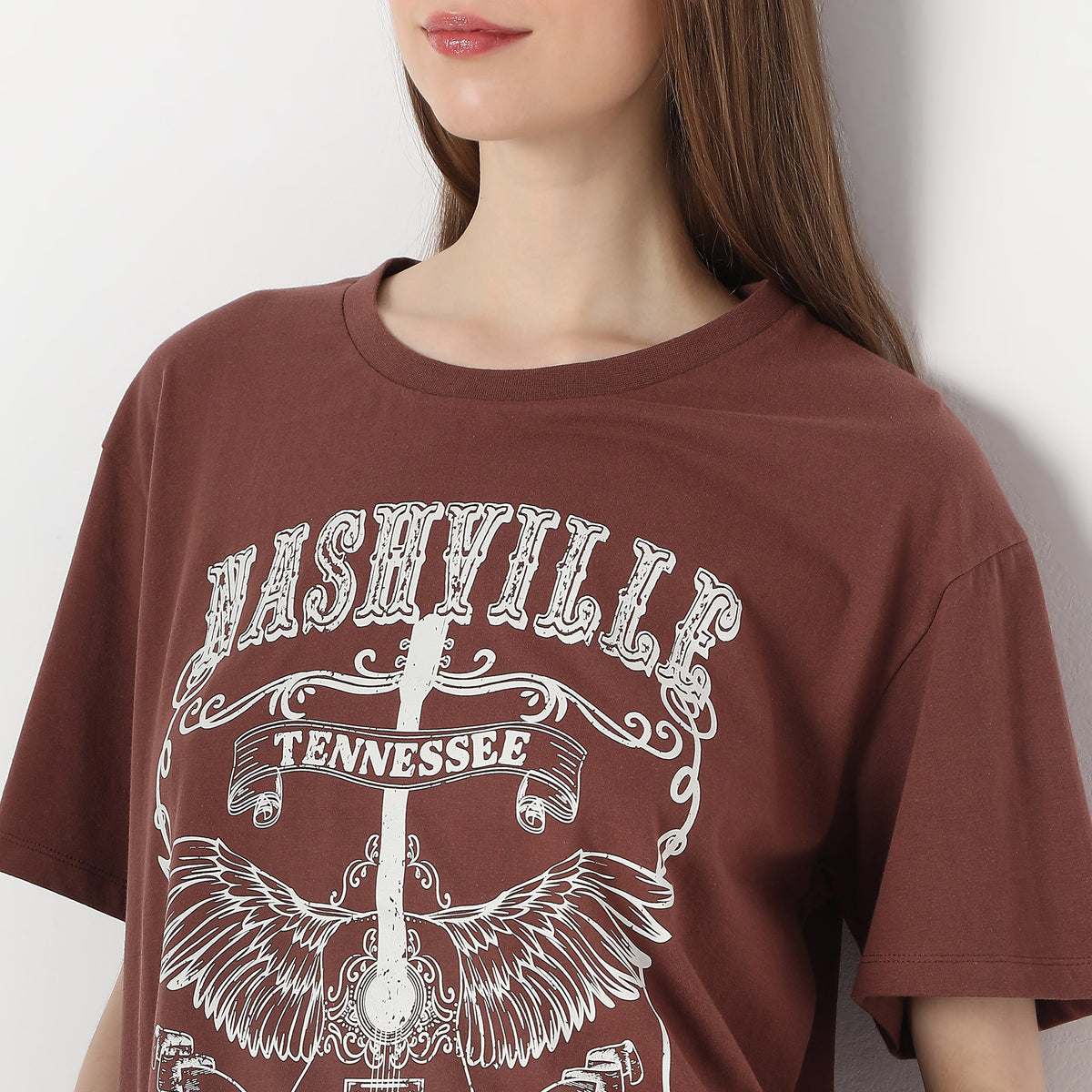 Oversize Printed "Nashville Music City" Bold Typography and Artistic Detailing T-Shirt