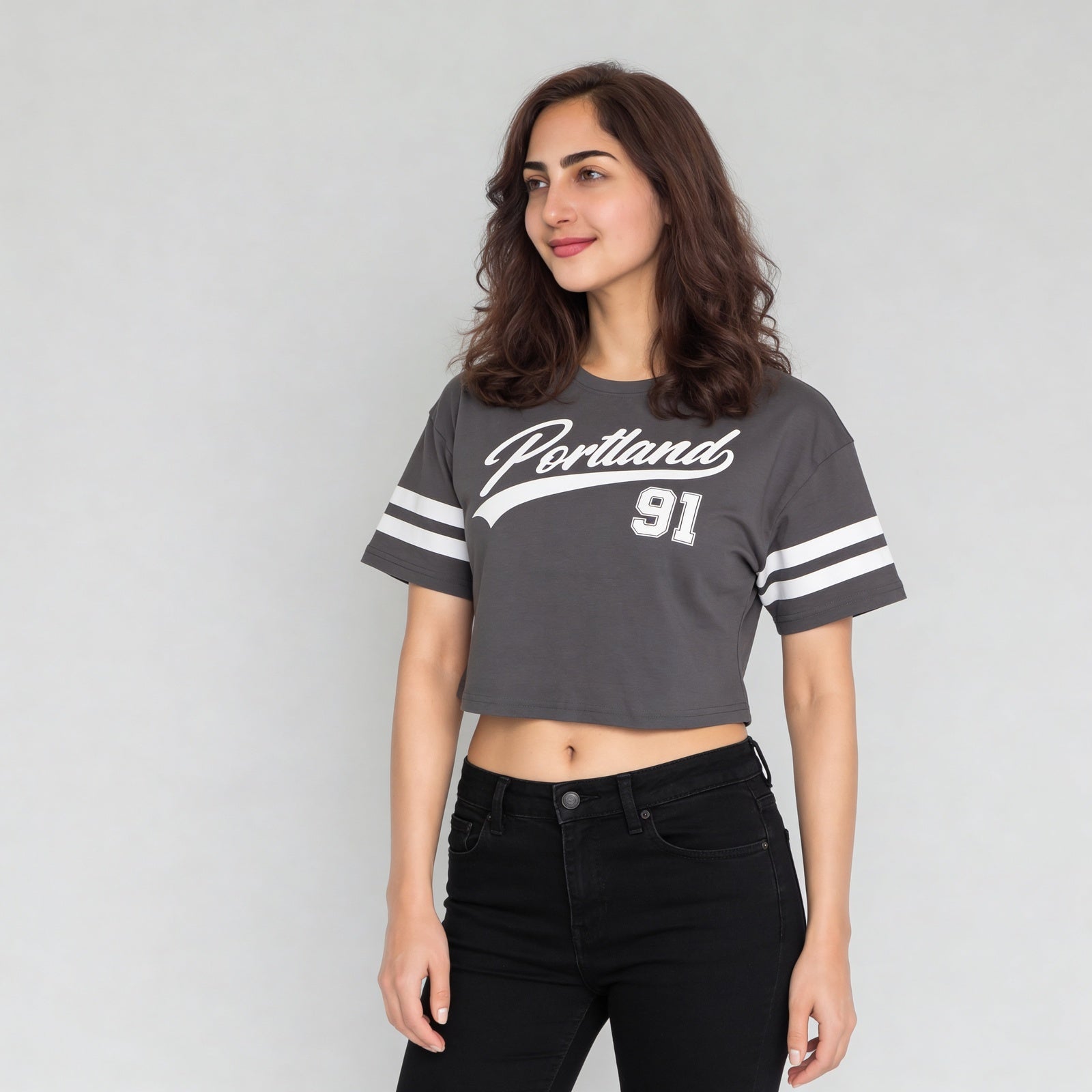 Round Neck Half Sleeve Boxy Fit  Graphic Crop T-Shirt