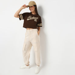 Round Neck Half Sleeve Boxy Fit  Graphic Crop T-Shirt