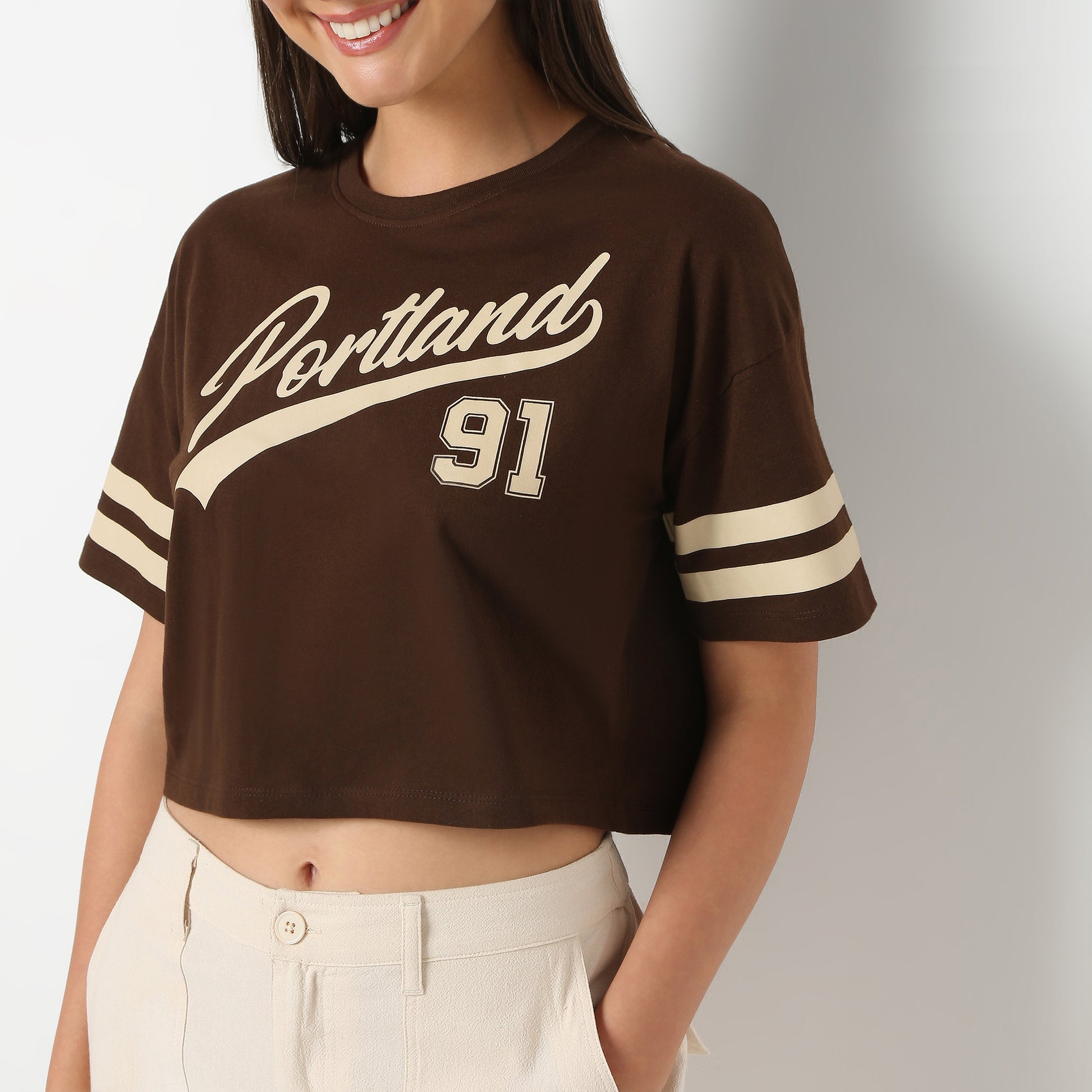 Round Neck Half Sleeve Boxy Fit  Graphic Crop T-Shirt