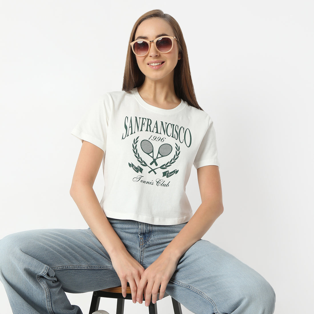 Slim Fit Graphic Round Neck Short Length T-Shirt