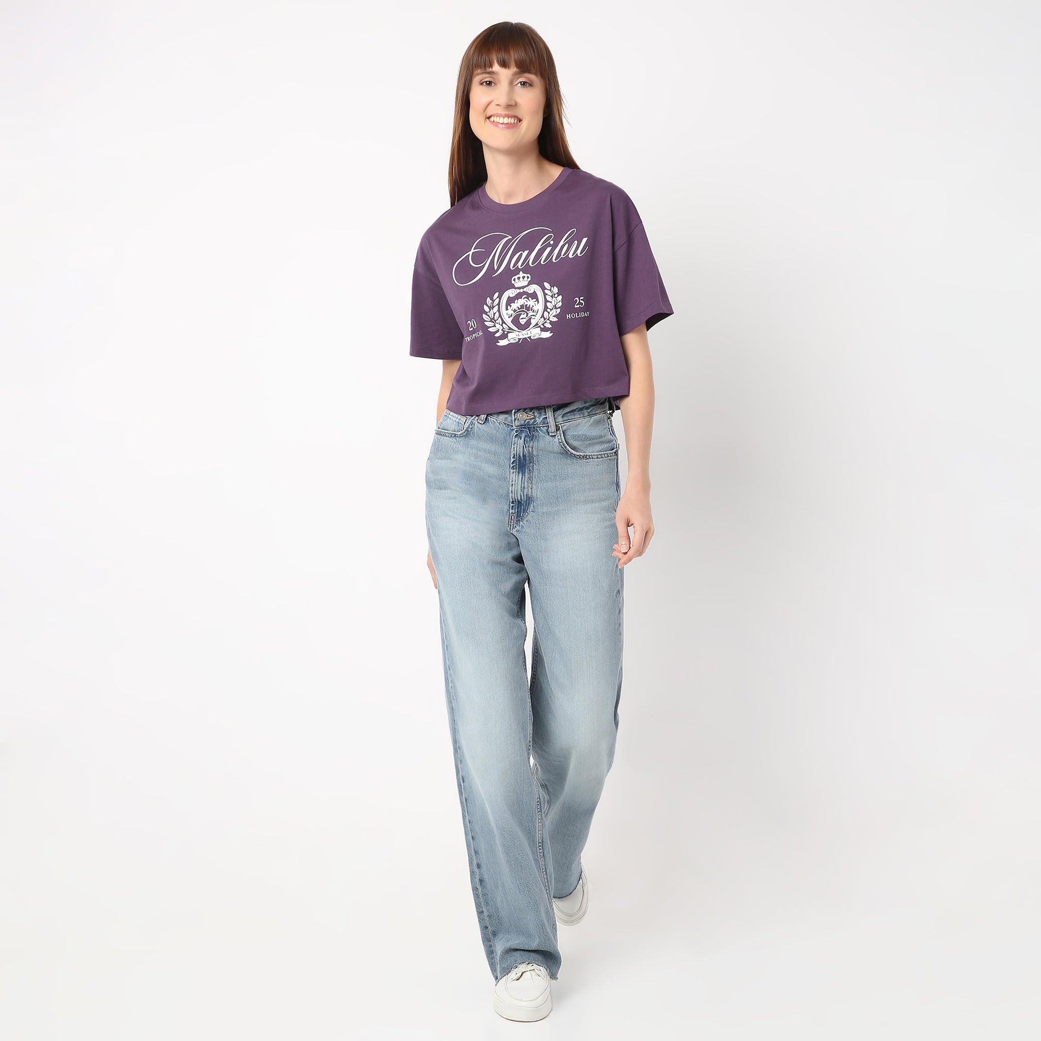 Boxy Fit Graphic Round Neck T-Shirt