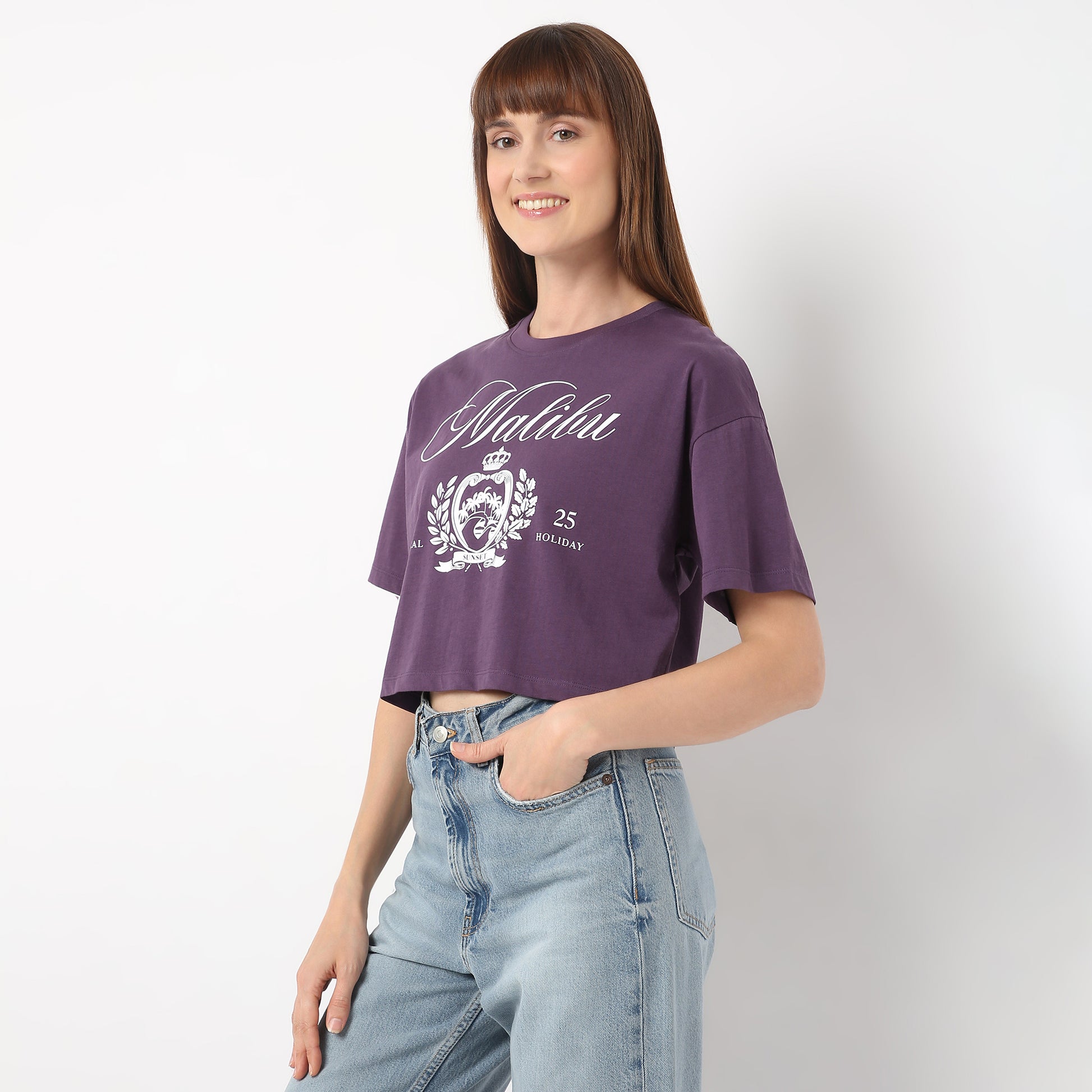 Boxy Fit Graphic Round Neck T-Shirt